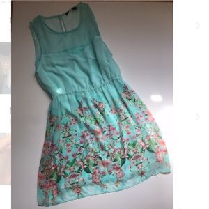 Spring teal blue  Dress with flowers